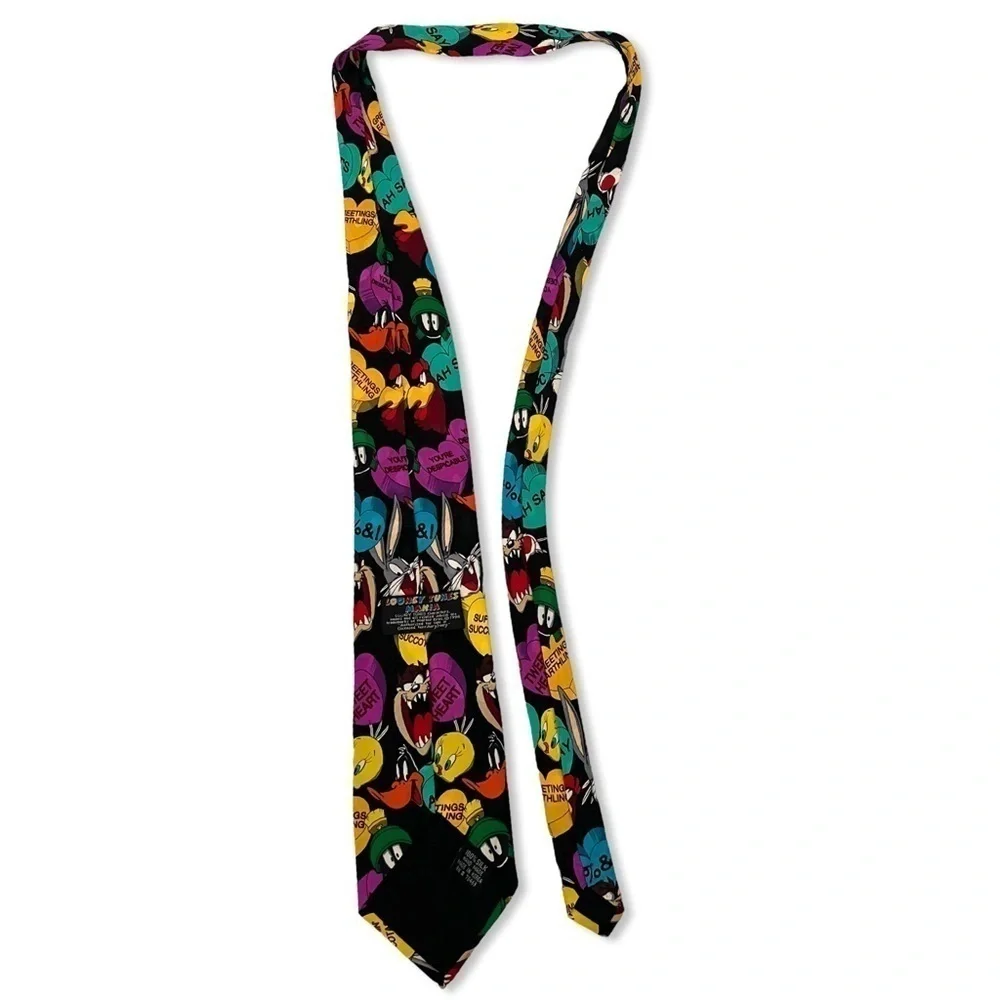 VINTAGE‎ LOONEY TUNES Valentine Silk Tie Bugs Bunny Taz Daffy Duck, Sylvester